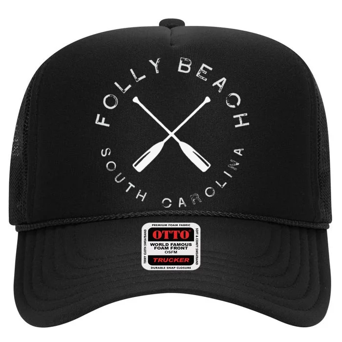 Folly Beach South Carolina Vintage High Crown Mesh Trucker Hat