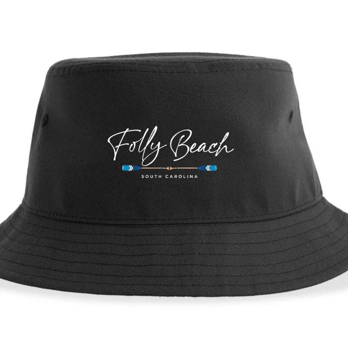 Folly Beach South Carolina Sc Oars Graphic Sustainable Bucket Hat