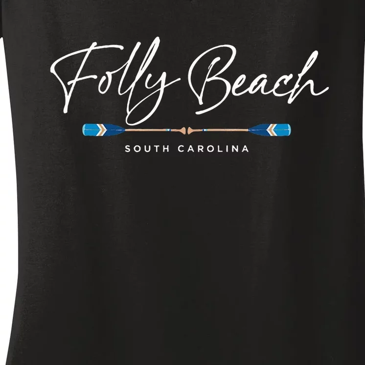 Folly Beach South Carolina Sc Oars Graphic Women's V-Neck T-Shirt