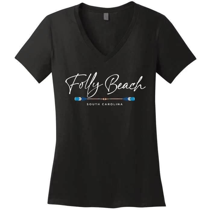 Folly Beach South Carolina Sc Oars Graphic Women's V-Neck T-Shirt