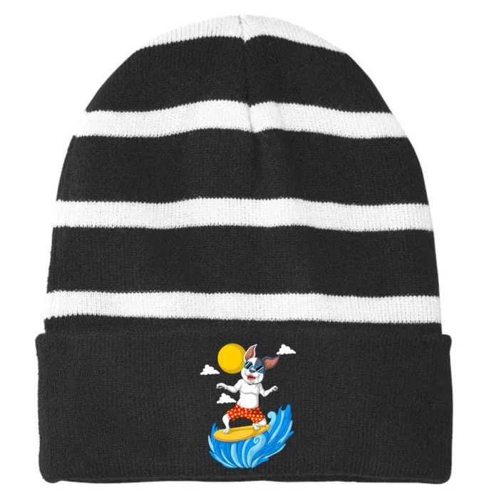 French Bulldog Surfing Striped Beanie with Solid Band