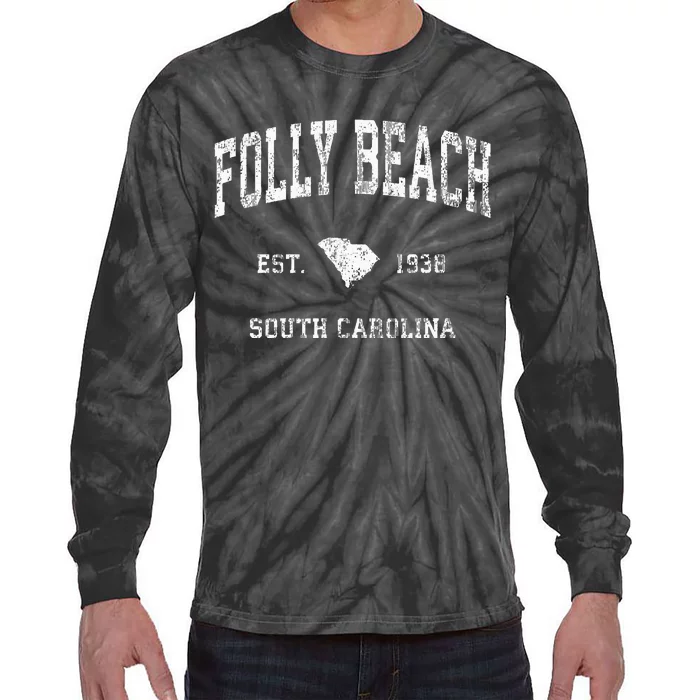 Folly Beach South Carolina Sc Vintage Athletic Sports Design Tie-Dye Long Sleeve Shirt