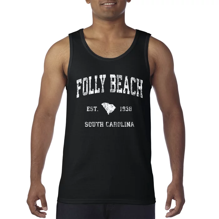 Folly Beach South Carolina Sc Vintage Athletic Sports Design Tank Top