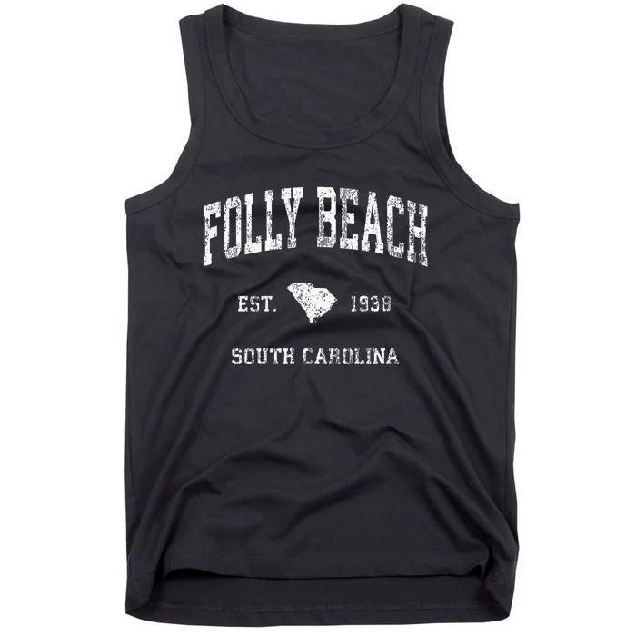 Folly Beach South Carolina Sc Vintage Athletic Sports Design Tank Top