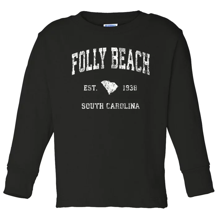 Folly Beach South Carolina Sc Vintage Athletic Sports Design Toddler Long Sleeve Shirt