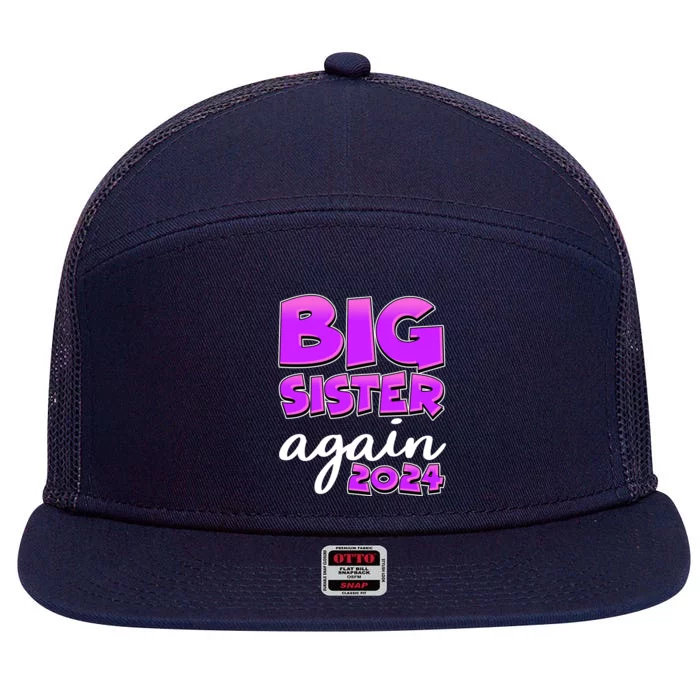 Funny Big Sister Again 2024 New Baby Sibling 7 Panel Mesh Trucker Snapback Hat