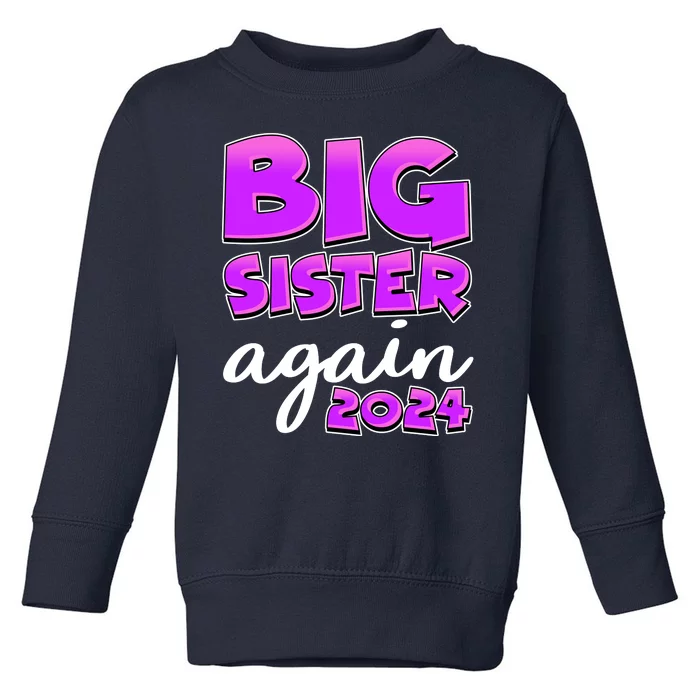 Funny Big Sister Again 2024 New Baby Sibling Toddler Sweatshirt