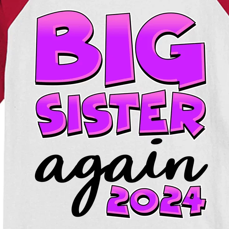 Funny Big Sister Again 2024 New Baby Sibling Kids Colorblock Raglan Jersey