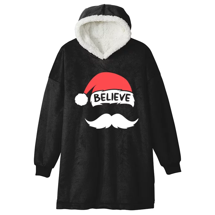 Funny Believe Santa Hat White Mustache Kids Family Christmas Hooded Wearable Blanket