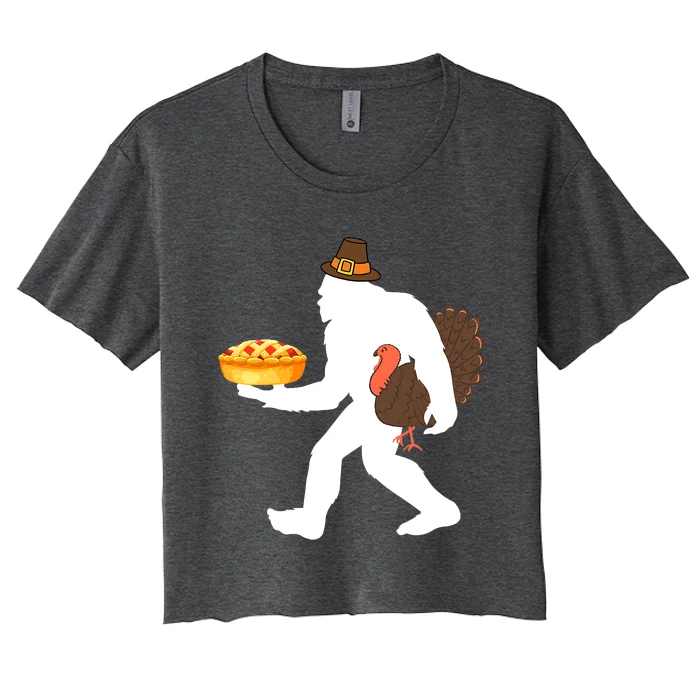 funny bigfoot sasquatch pilgrim pie turkey Thanksgiving Women's Crop Top Tee