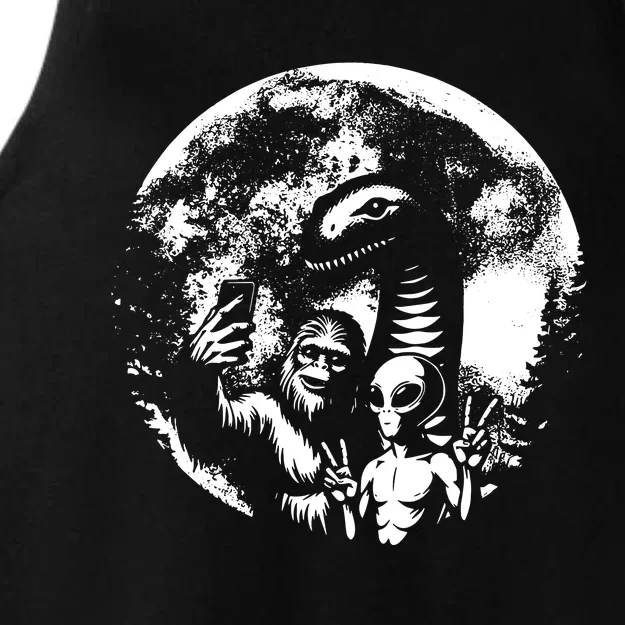 Funny Bigfoot Sasquatch Alien Loch Ness Full Moon Selfie Ladies Tri-Blend Wicking Tank