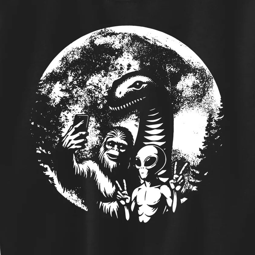 Funny Bigfoot Sasquatch Alien Loch Ness Full Moon Selfie Kids Sweatshirt