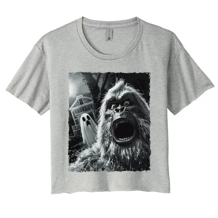 Funny Bigfoot Sasquatch Halloween Gift Women's Crop Top Tee