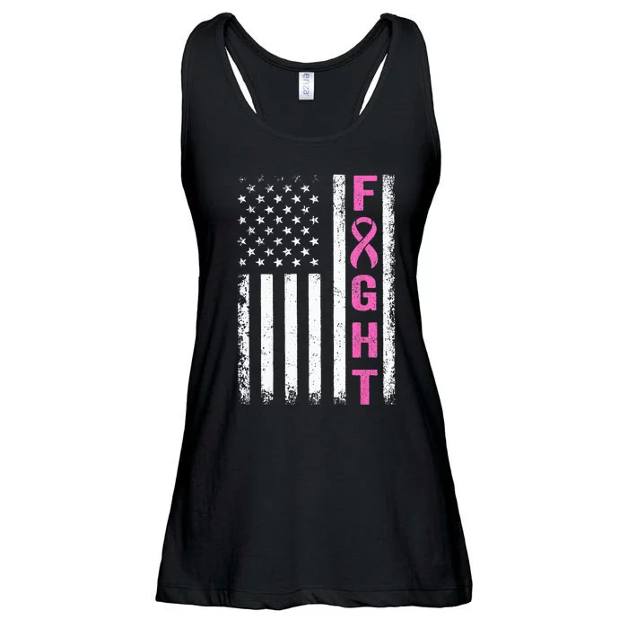 Fight Breast Survivor American Flag Breast Cancer Awareness Ladies Essential Flowy Tank