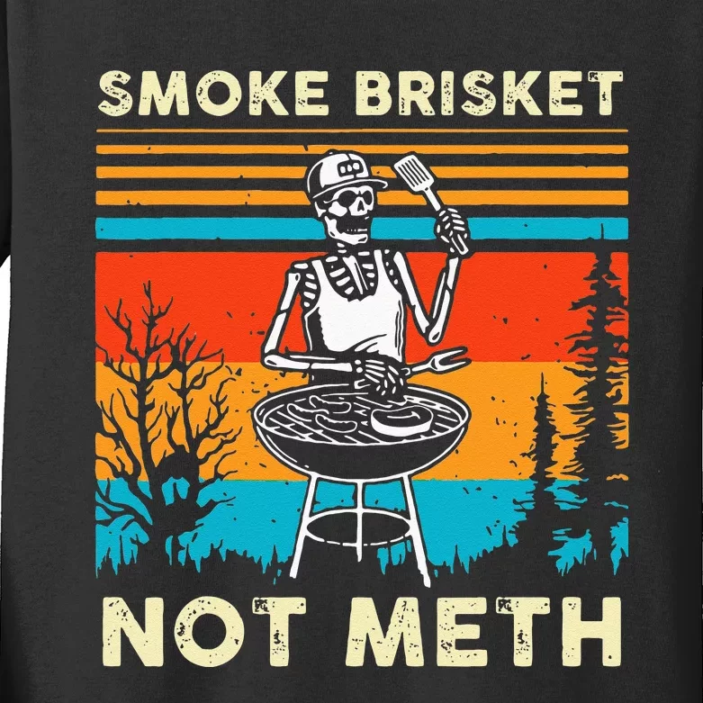 Funny BBQ Skeleton Smoke Brisket Not Meth Grilling Master Kids Long Sleeve Shirt