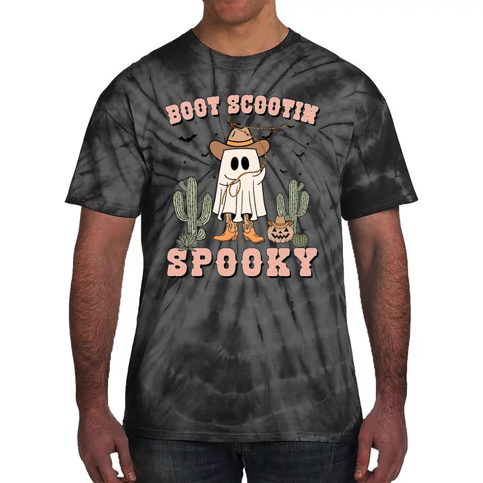 Funny Boot Scootin Spooky Cowboy Ghost Halloween Tie-Dye T-Shirt