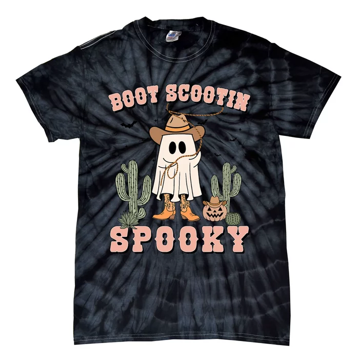 Funny Boot Scootin Spooky Cowboy Ghost Halloween Tie-Dye T-Shirt