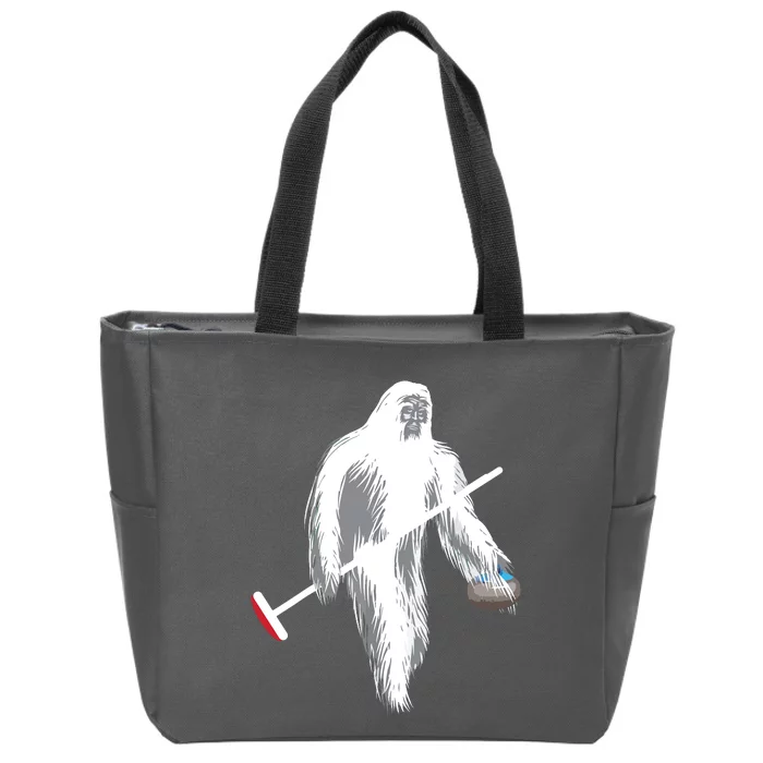 Funny Bigfoot Sasquatch Curling Cute Winter Gift Zip Tote Bag