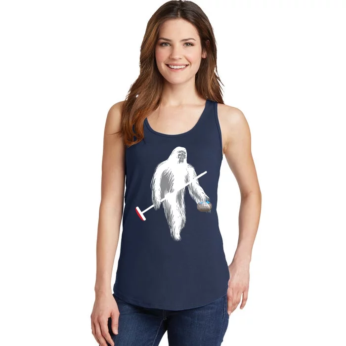 Funny Bigfoot Sasquatch Curling Cute Winter Gift Ladies Essential Tank