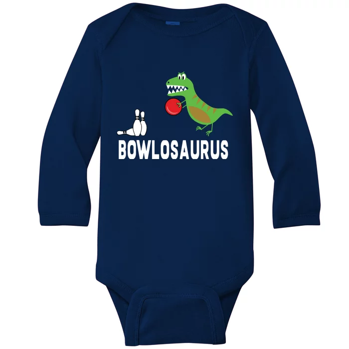 Funny Bowling Shirts Dinosaur Bowler Dino Gift Idea Baby Long Sleeve Bodysuit