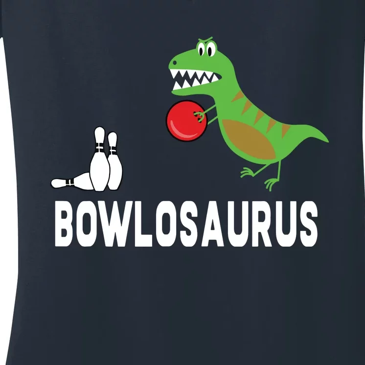 Funny Bowling Shirts Dinosaur Bowler Dino Gift Idea Women's V-Neck T-Shirt