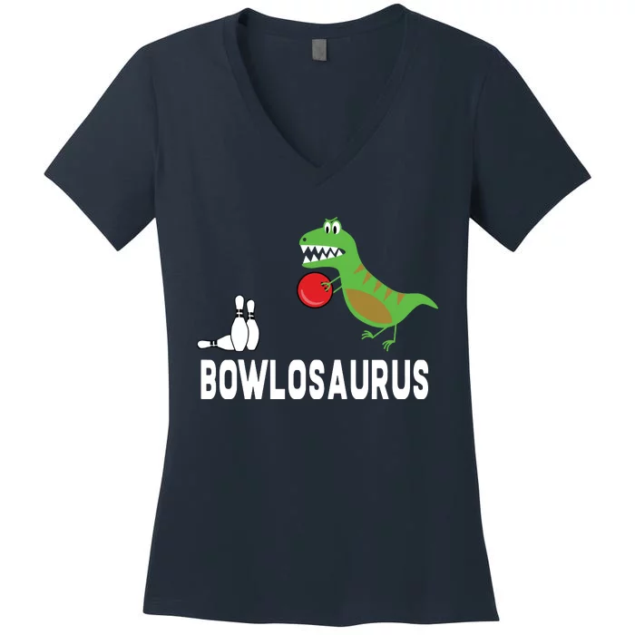 Funny Bowling Shirts Dinosaur Bowler Dino Gift Idea Women's V-Neck T-Shirt