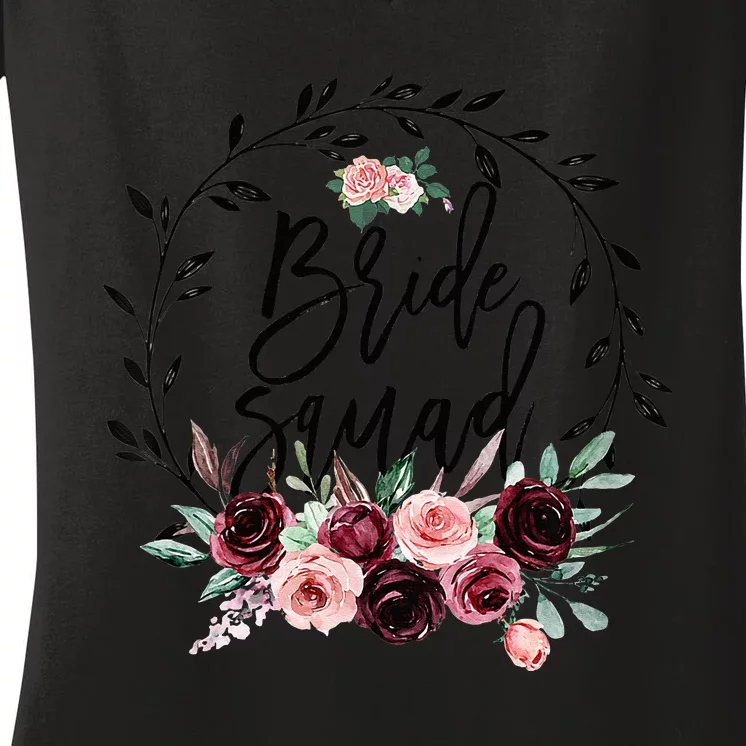 Flower Bride Squad Bridal Shower Wedding Bachelorette Party Women's V-Neck T-Shirt