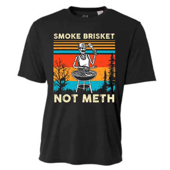 Funny BBQ Skeleton Smoke Brisket Not Meth Grilling Master Cooling Performance Crew T-Shirt