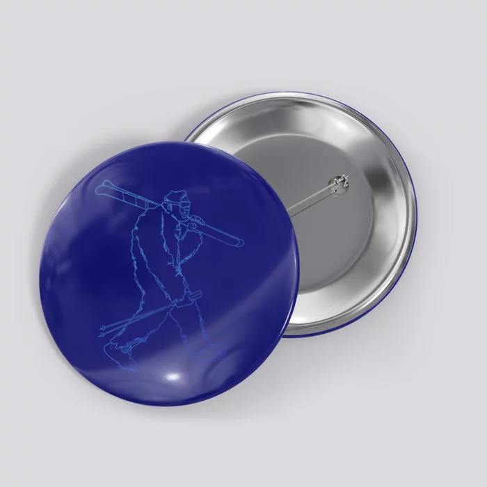 Funny Bigfoot Skiing Silhouette For Winter Ski Season Gift Button