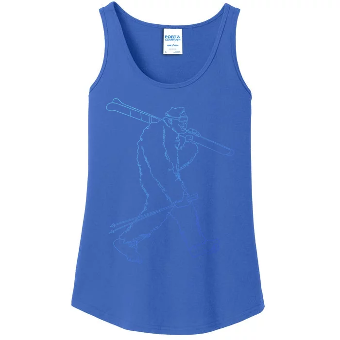 Funny Bigfoot Skiing Silhouette For Winter Ski Season Gift Ladies Essential Tank