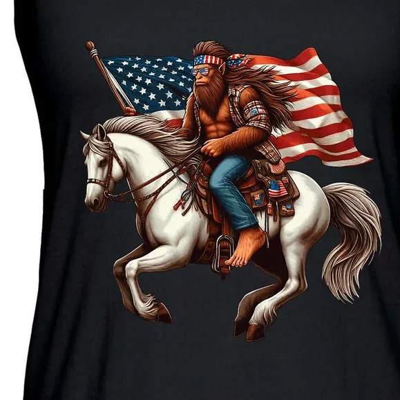 Funny Bigfoot Sasquatch Usa Mullet Bandana Horse Riding Ladies Essential Flowy Tank