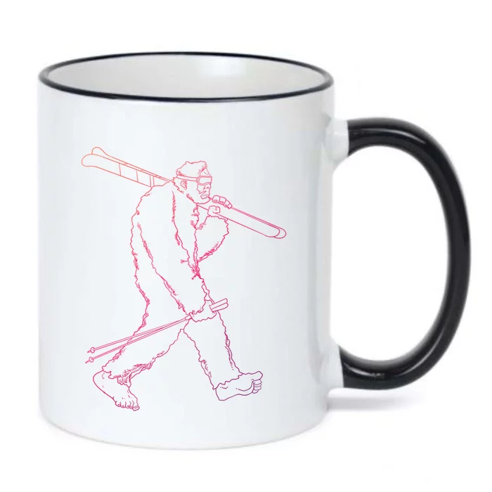 Funny Bigfoot Skiing Silhouette For Winter Ski Season Gift Black Color Changing Mug