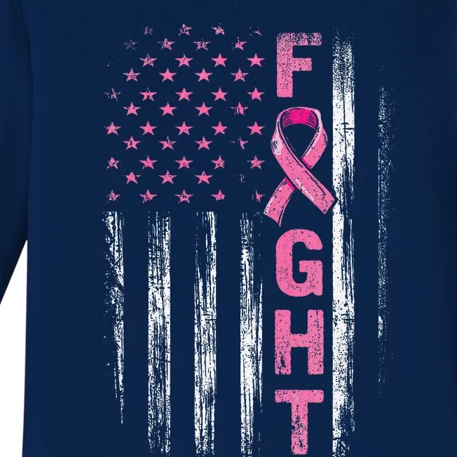 Fight Breast Survivor American Flag Breast Cancer Awareness Baby Long Sleeve Bodysuit