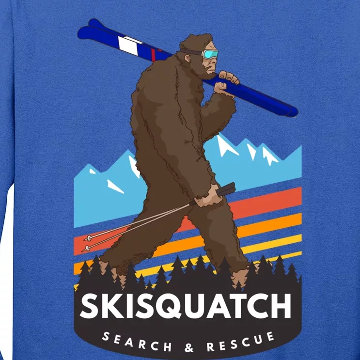 Funny Bigfoot Skiing Skisquatch Search And Rescue Gift Funny Gift Tall Long Sleeve T-Shirt