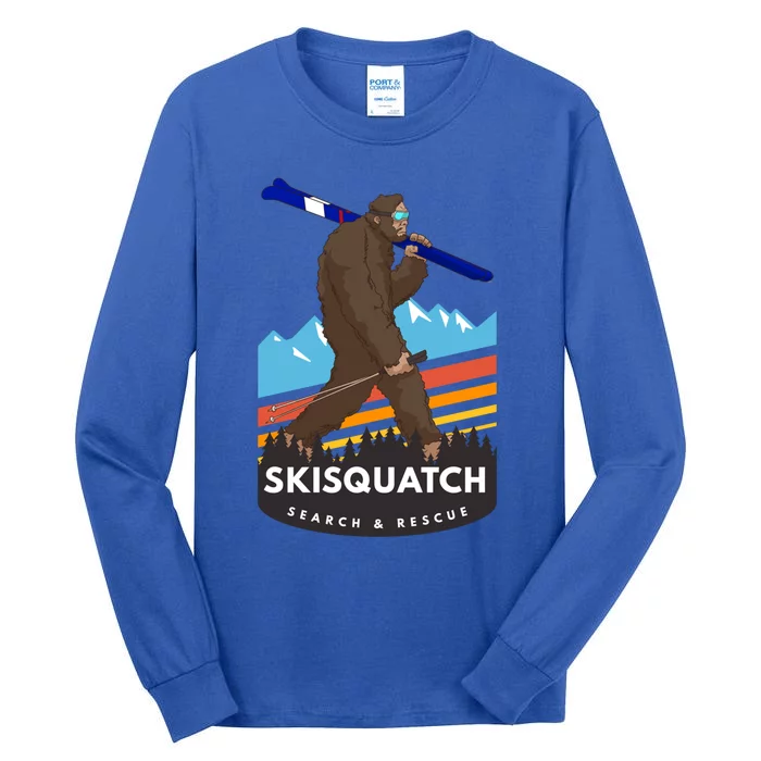 Funny Bigfoot Skiing Skisquatch Search And Rescue Gift Funny Gift Tall Long Sleeve T-Shirt