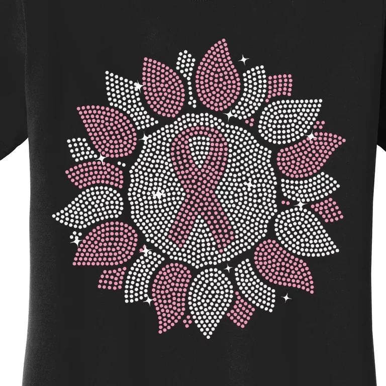 Funny Bling Sunflower Ribbon Breast Cancer Awareness Women's T-Shirt