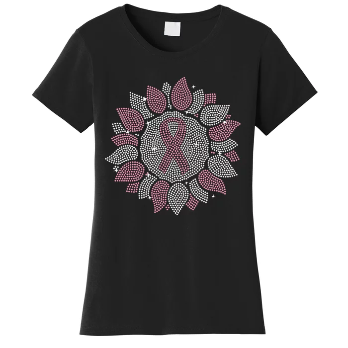 Funny Bling Sunflower Ribbon Breast Cancer Awareness Women's T-Shirt