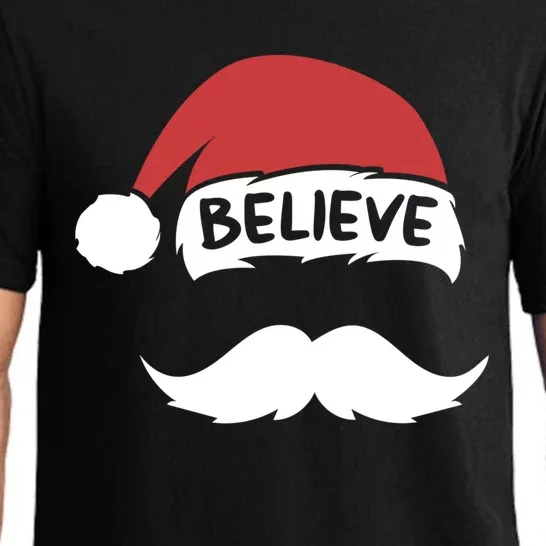 Funny Believe Santa Hat White Mustache Family Christmas Gift Pajama Set