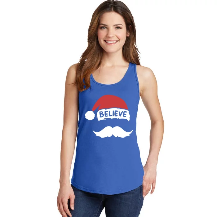 Funny Believe Santa Hat White Mustache Family Christmas Gift Ladies Essential Tank