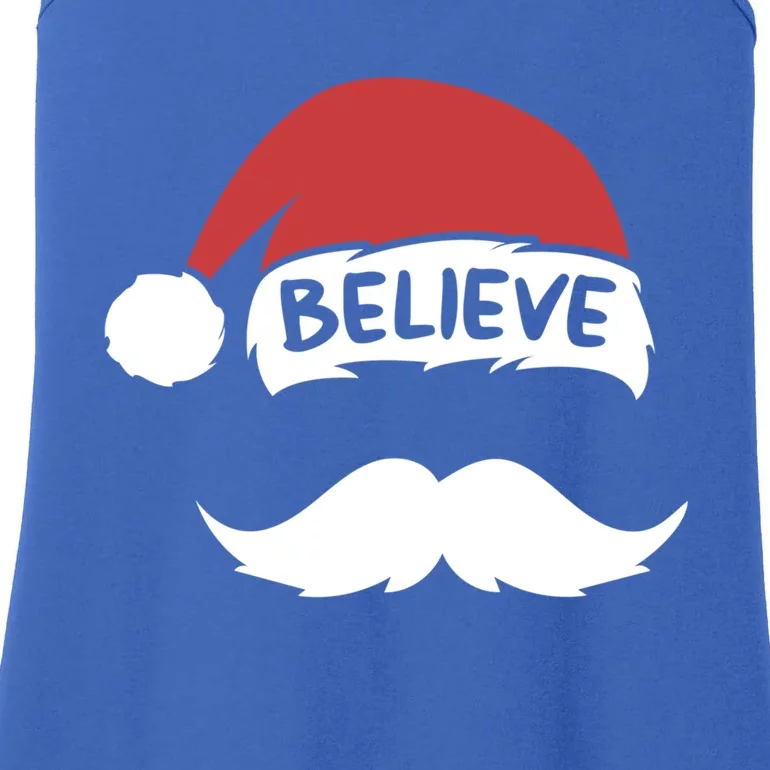 Funny Believe Santa Hat White Mustache Family Christmas Gift Ladies Essential Tank