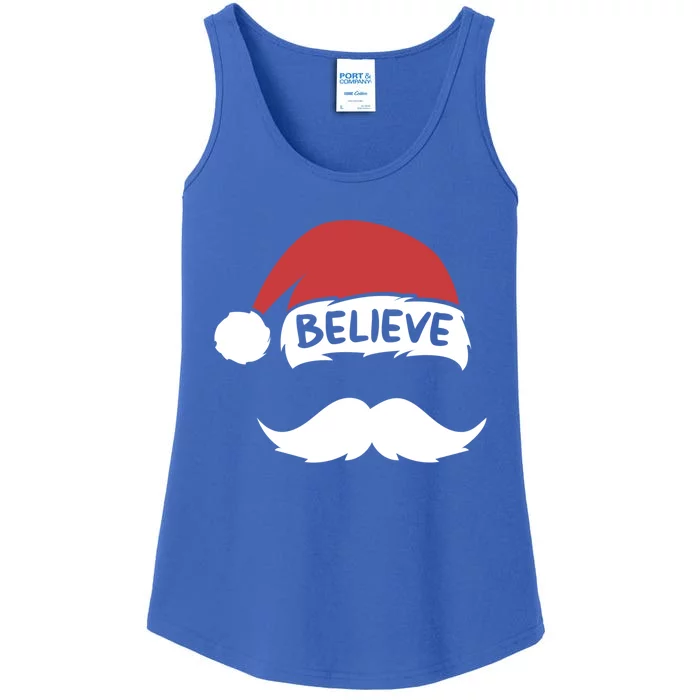 Funny Believe Santa Hat White Mustache Family Christmas Gift Ladies Essential Tank