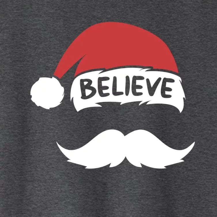 Funny Believe Santa Hat White Mustache Family Christmas Gift Women's Crop Top Tee