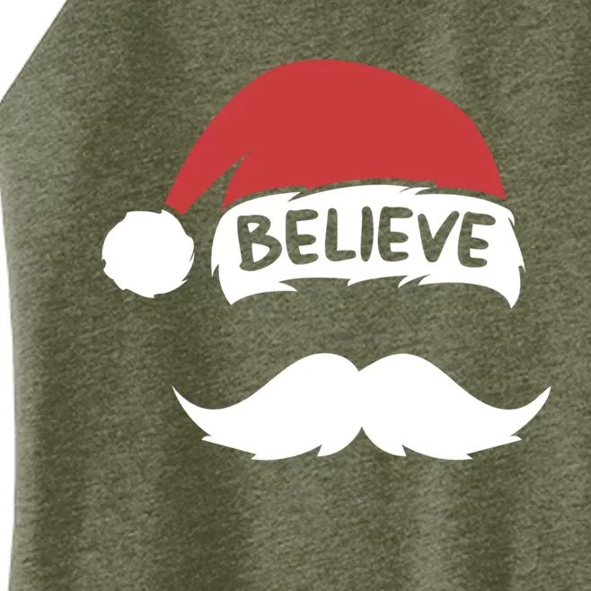 Funny Believe Santa Hat White Mustache Family Christmas Gift Women’s Perfect Tri Rocker Tank