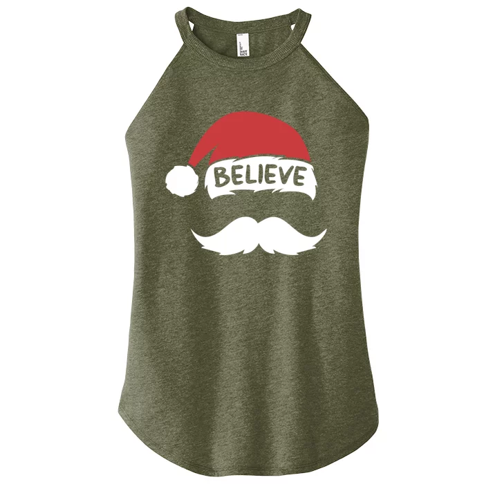 Funny Believe Santa Hat White Mustache Family Christmas Gift Women’s Perfect Tri Rocker Tank