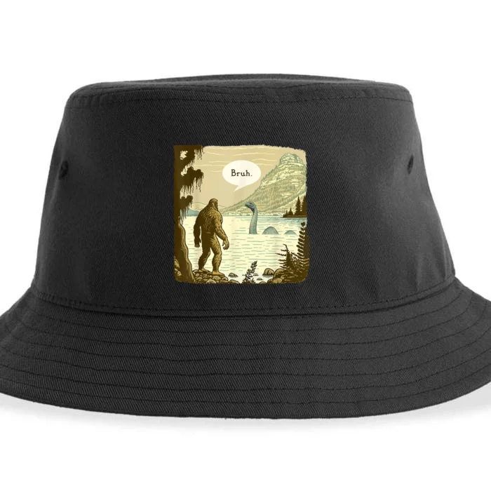 Funny Bigfoot Sasquatch Loch Ness Monster Introvert Bruh Sustainable Bucket Hat