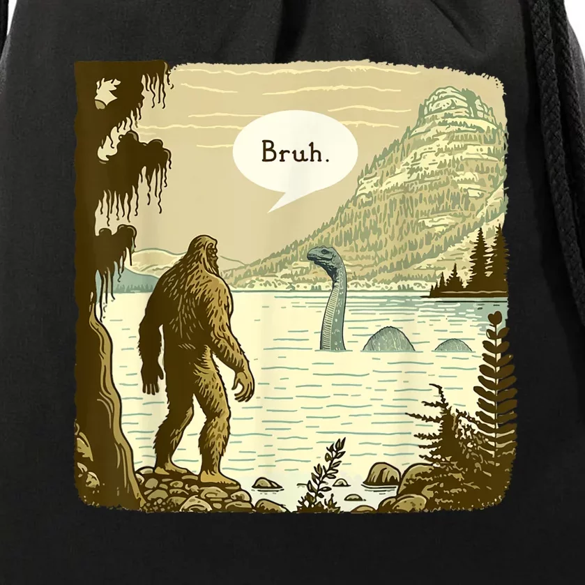 Funny Bigfoot Sasquatch Loch Ness Monster Introvert Bruh Drawstring Bag