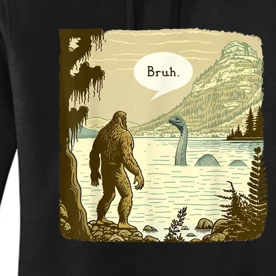 Funny Bigfoot Sasquatch Loch Ness Monster Introvert Bruh Women's Pullover Hoodie