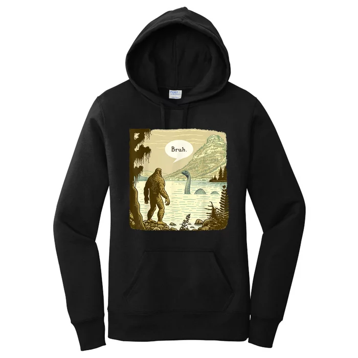 Funny Bigfoot Sasquatch Loch Ness Monster Introvert Bruh Women's Pullover Hoodie