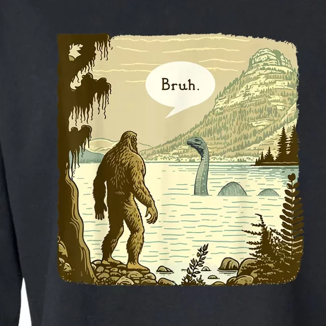 Funny Bigfoot Sasquatch Loch Ness Monster Introvert Bruh Cropped Pullover Crew