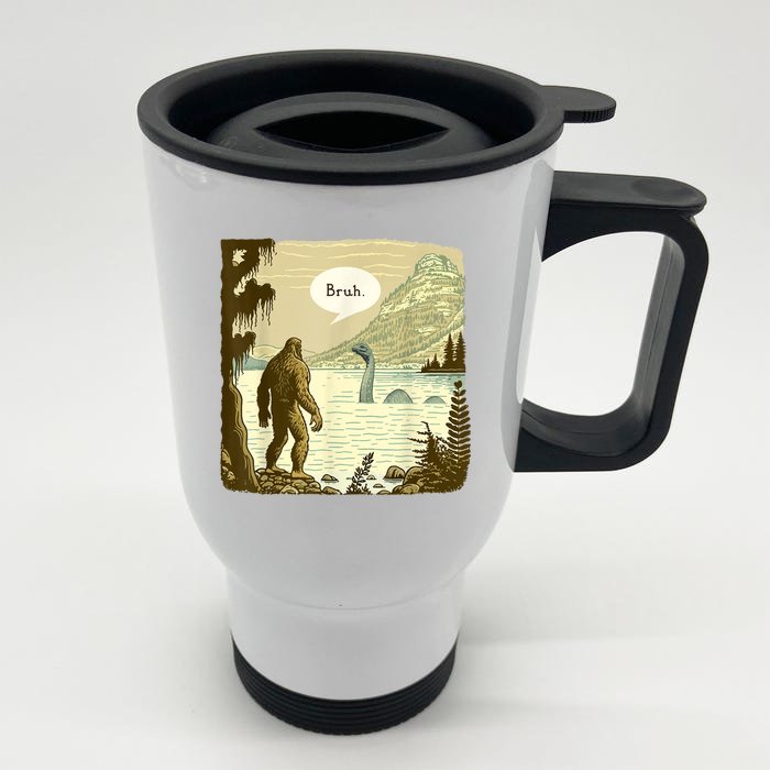 Funny Bigfoot Sasquatch Loch Ness Monster Introvert Bruh Front & Back Stainless Steel Travel Mug